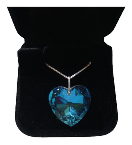 Imagem 1 de 6 de Colar Coração Cristal Swarovski Blue Ab 2,0 Cm - Prata 925