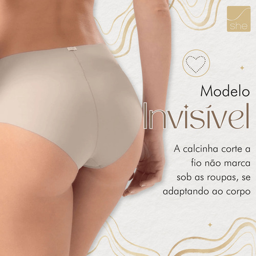 Kit 2 Calcinhas Corte Fio She Não Marca Microfibra Poliamida