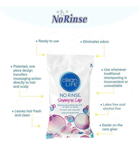 Shampoo Cap Cleanlife Products, Pacote Sem Enxágue Com 12