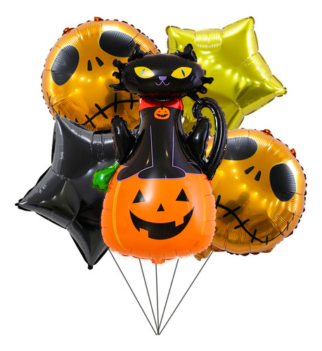 Kit Globos Gato Negro Calabaza Halloween Jack Dorado