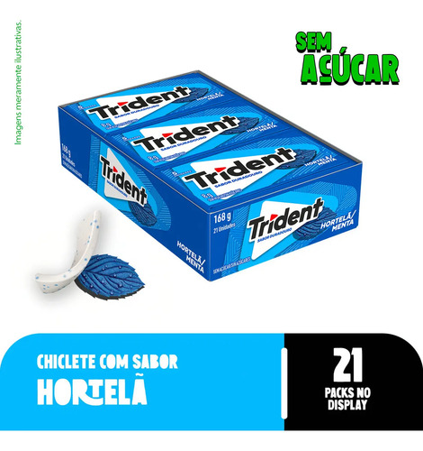 Chiclete Trident Hortelã Sem Açúcar - Caixa com 21 unid. de 8g