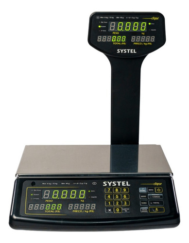 Balança Systel Clipse Torre Preta 15kg - Bateria - Cor Preto