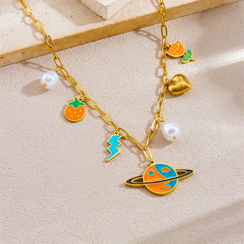 Collares De Acero Inoxidable Planet Enamel Para Mujer