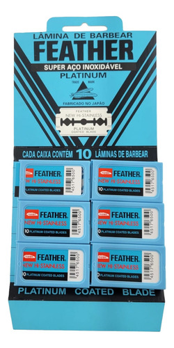 Cartela Lâmina Para Barbear Feather Platinum Inox 60 Unidade