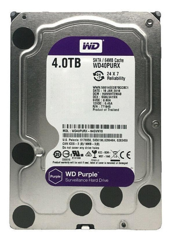 Imagen 1 de 2 de Disco duro interno Western Digital WD Purple WD40PURX 4TB púrpura