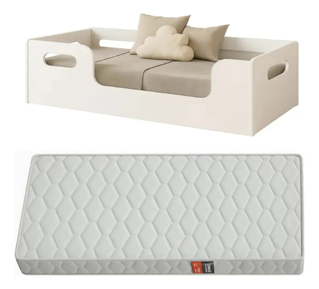 Brelarmoveis Cama Berço Infantil Montessoriana Encanto Branco Com Colchão Incluso Modelo Duravel
