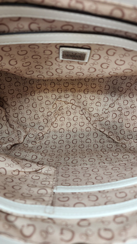 Bolsa Guess Pr970306 Nueva 100 % Original Con Etiqueta Beige Estampado Níquel Blanco