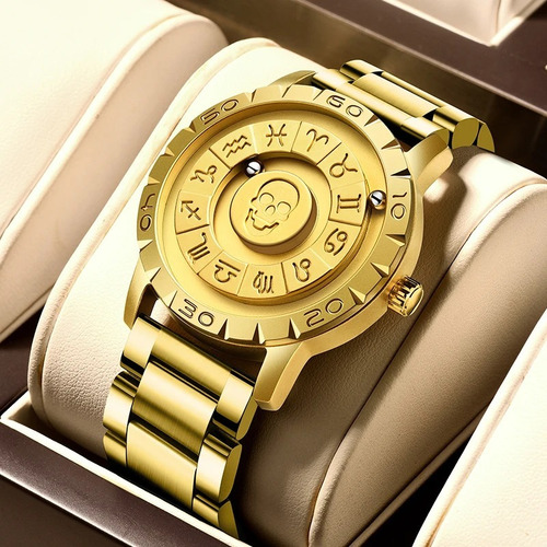 Reloj Foxbox de lujo con bola magnética de acero inoxidable - Fondo dorado
