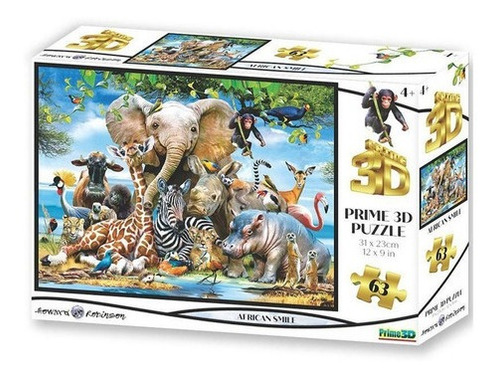 Puzzle Rompecabezas 63 Piezas Prime 3d África Smile Animales