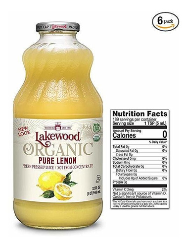 Lakewood Limón Orgánico Puro, De 32 Onzas (paquete De 6)