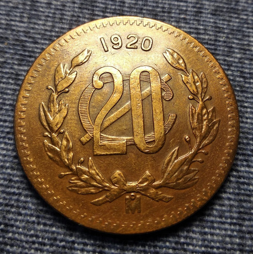Moneda 20 Centavos Monograma 1920. Año Escaso. Siglo X X
