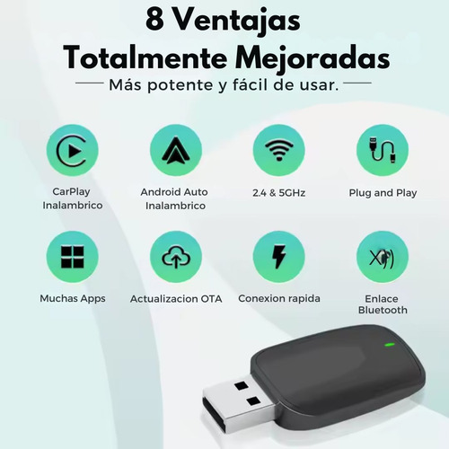Android Auto Inalambrico Car Play 2 En 1 Adaptador Usb Smart Negro