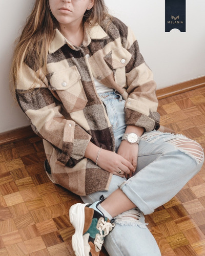 Imagen 4 de 5 de Leñadora Tartan Sobrecamisa Abrigada Invierno Mujer Moda