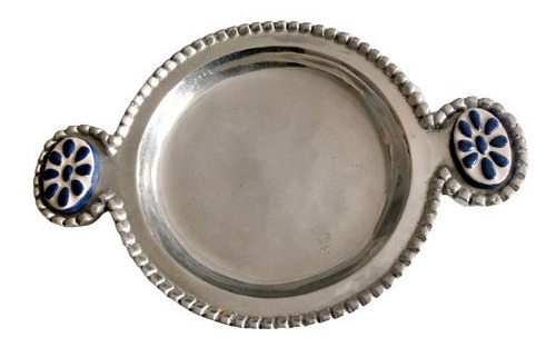  Bandeja De Pewter Con Asas Azulejos Pintados A Mano De 22cm