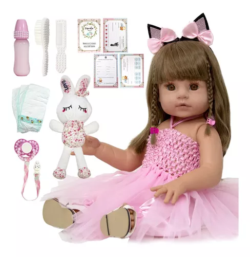 Boneca Reborn Eva Com Coelho de Pelucia Bebe Reborn Menina : :  Brinquedos e Jogos