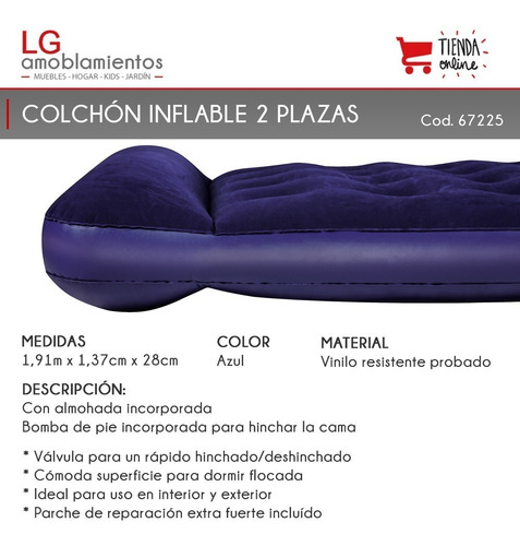 Imagen 2 de 7 de Colchon Inflable 2 Plazas + Inflador De Pie Incluido Bestway