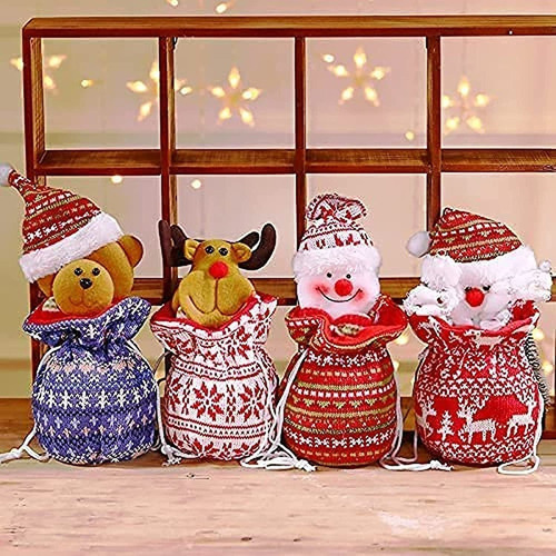 4pcs Bolsa De Dulces De Regalo Con Cordón Navidad Para Niños