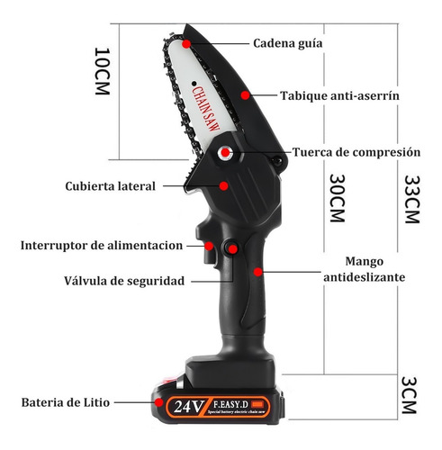 Imagen 5 de 8 de Motosierra Eléctrica Inalambrica Mini 4'' + 2 Baterías