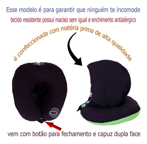Almofada De Pescoço Com Capuz Almofadas Gamer Geek Cor Verde e preto