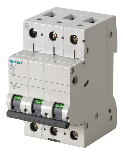 Interruptor Termomag 3p 6a 440v Ac Siemens 5sl6306-7cc Color Negro Corriente Nominal 6 A