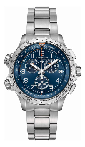Reloj Hamilton Khaki Aviation X-wind Gmt Chrono H77922141 Color De La Malla Plateado Color Del Bisel Plateado Color Del Fondo Azul