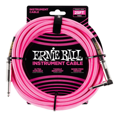 Cable Ernie Ball Rosa Neon 7.62 Mt 25ft Plug Po6065  