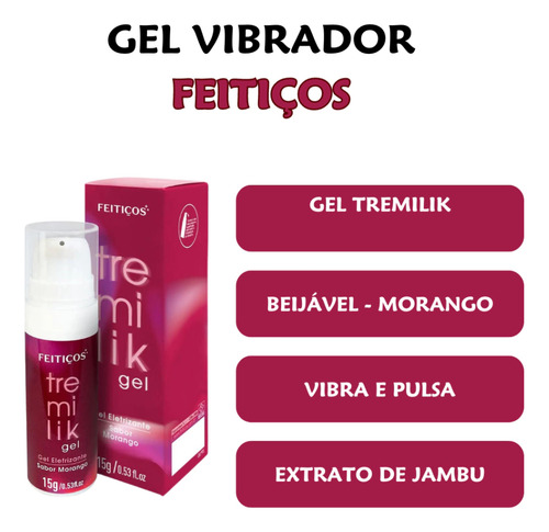 Tremilik Gel Oral Vibra Pulsa Esquenta Sabor Morango 15g