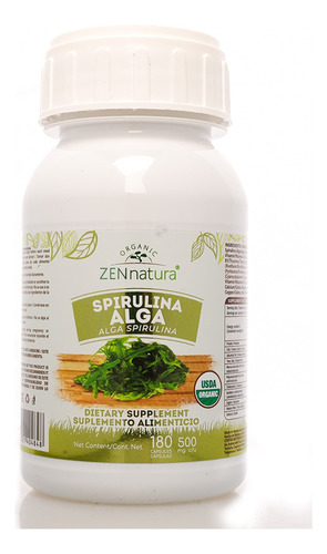 Alga Espirulina Orgánica 180 Cápsulas 500mg Control De Peso Sabor Sin sabor