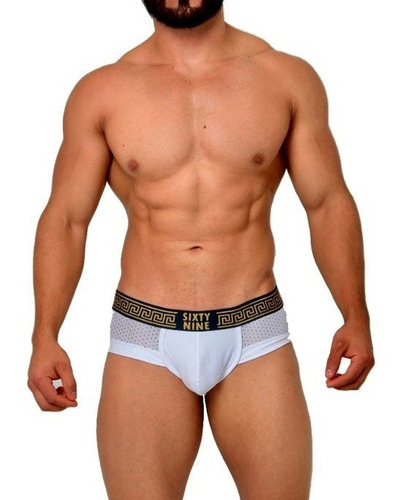 Trusa Brief Hombre Sixty Nine Blanco Grecas Doradas 