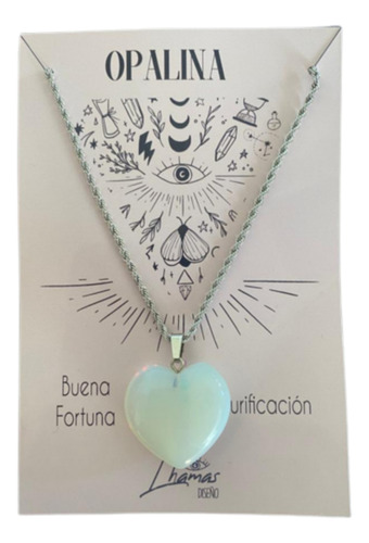 Collar Opalina Piedra Lunar Acero Quirúrgico Cadena Corazon