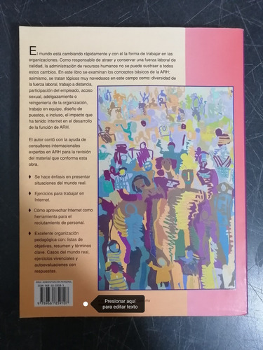 Administración De Recursos Humanos: No, De De Cenzo , David. Serie No, Vol. No. Editorial Limusa Wiley, Tapa Blanda, Edición 1ra En Español, 2013