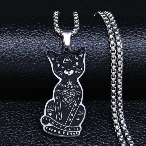 Collar Dark Gótico Gato Acero Inoxidable Plateado