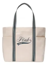 Comprar Bolso Cartera Tote Victoria's Secret Color Beige Natural Combinado Con Azul Petróleo Correa De Hombro Azul Petróleo Diseño De La Tela Liso