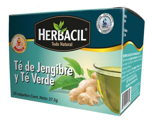 Imagen 1 de 1 de Té Herbacil De Jengibre Y Té Verde 37.5g