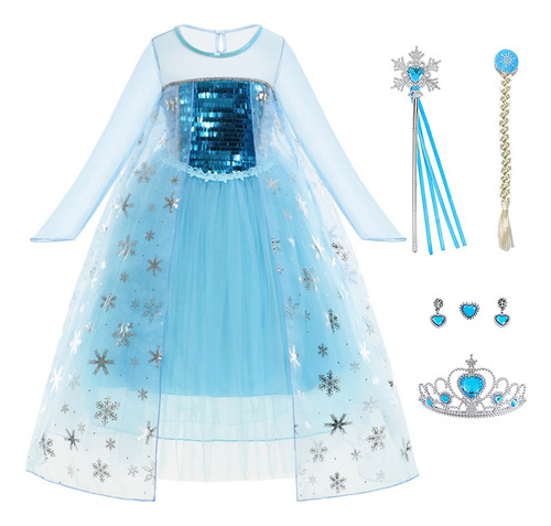 Disfraz De Elsa Frozen Para Niñas Vestido De Elsa Para Niños Con Peluca, Accesorios De Vestir De Princesa Frozen Traje De Cosplay De Cumpleaños