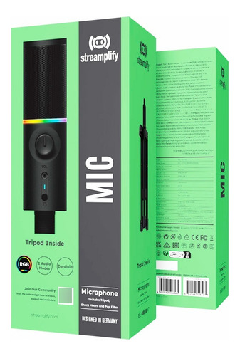 Micrófono Rgb Con Trípode Streamplify Cardioide 3.5mm Usb