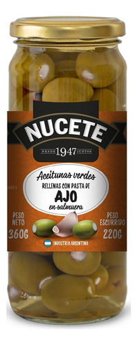 Aceitunas Verdes Rellenas Con Ajo Nucete X 330 Gr