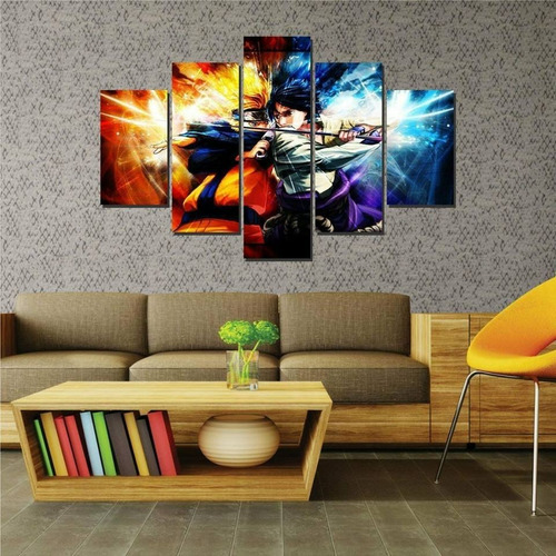 Quadro Decorativo Mosaico 5 Peças Naruto Saski Top Mdf