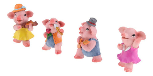 4 Miniature Piglet Sculpture For Diy Fairy Gardens And 4 Pcs