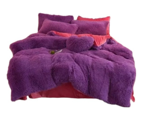 Plumón Edredón Peluche Con Suavetina Cama Semidoble Morado