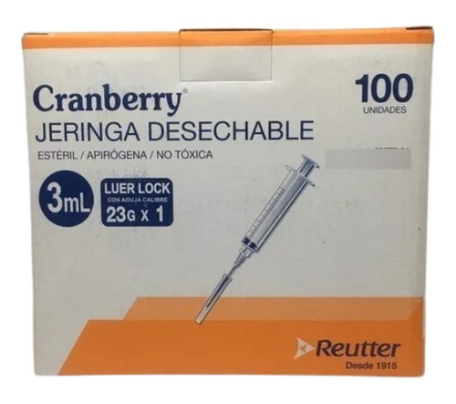 Jeringa Luer Lock Con Aguja 3ml 23g X 1   100 Unidad