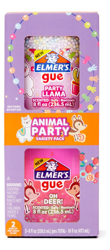Pegamento masa Elmer's ELMER´S GUE SLIME KIT ANIMAL PARTY CON AROMAS 2 PIEZAS color rosa no tóxico - Pack de 2 unidades