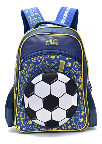 Mochila Escolar Skora 18´ Let´s Play Futbol Basquet 45cm Mca Color Azul Pelota Diseño de la tela Liso