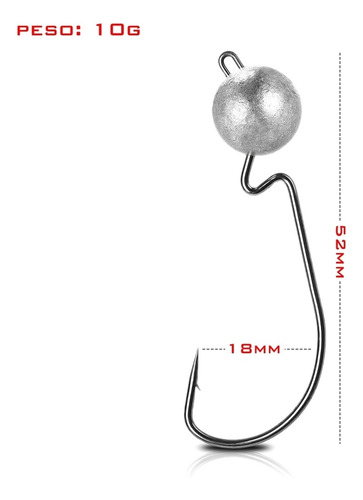 Imagen 2 de 5 de Anzuelos Offset Lastrado Caster Cabeza Plomo 10g 3 Unidades