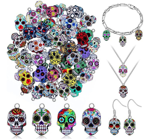 60 Dijes Calavera Esmaltados Con Diseño Calavera Aleación Es