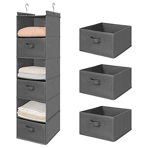 Organizador Colgante Para Ropa Con 3 Cajones Gris Oscuro