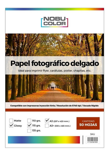 Papel Foto Glossy A3 115 Grs. 100 Hojas