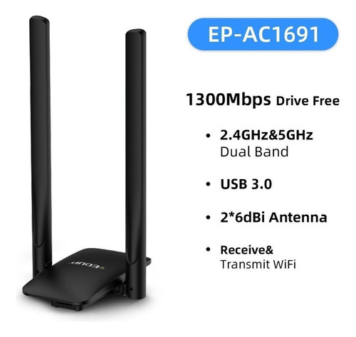 Adaptador Wifi Edup Usb3.0 1300mbps Antena 2.4g Y 5.8ghz 2*