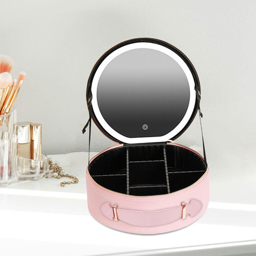 Bolso Elegante Del Maquillaje Led Con El Organizador Rosa
