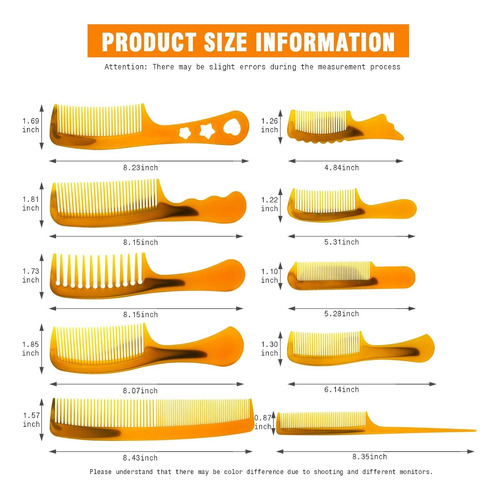 Juego De 10 Peines Para El Cabello, Peines Para Dientes Fino